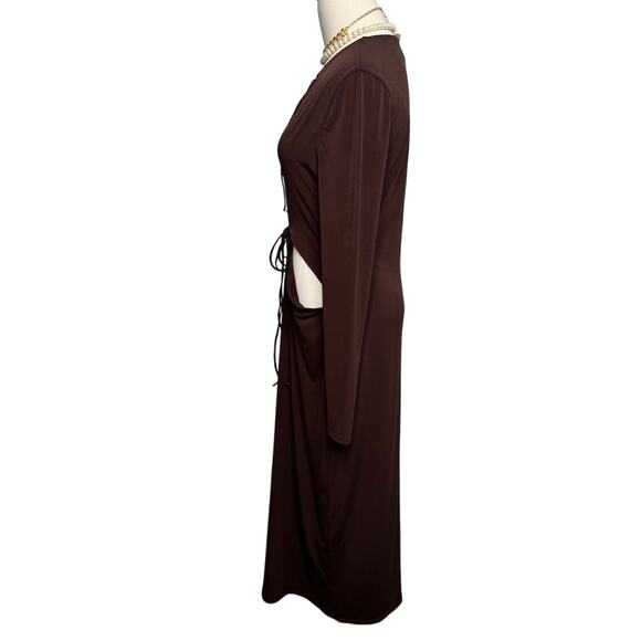 Aya Muse Perugia Dress long sleeve tie front chocolate brown size large L - Picture 9 of 16
